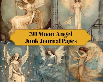 30 páginas de Moon Angel Junk Journal - Imprimible Vintage Angel Junk Journal para álbumes de recortes - Descarga digital para tarjetas imprimibles y efímeras