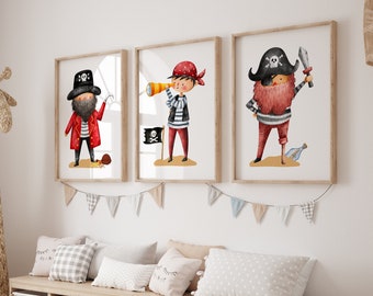 Set of 3 Pirate Nursery Art, Pirate Room Decor, Boys Room Decor, Pirate Art Print, Pirate Wall Decor, Boys Nursery Prints, Boy Room Decor