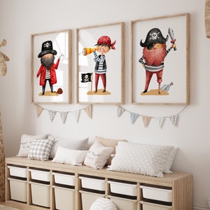 Set of 3 Pirate Nursery Art, Pirate Room Decor, Boys Room Decor, Pirate Art Print, Pirate Wall Decor, Boys Nursery Prints, Boy Room Decor
