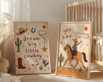 Cowboy Nursery Wall Art Set, Western Baby Boy Room Decor, Yee Haw Prints