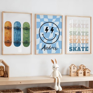 Skate Themed Nursery Decor, Watercolor Skateboard Prints, Boys Room Decor, Sport Nursery Decor, Skateboard Poster, Skater Boys Bedroom