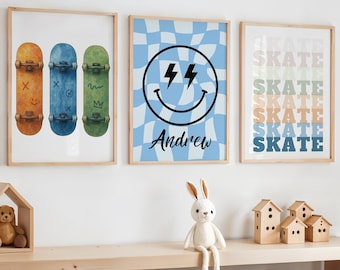 Skate Themed Nursery Decor, Watercolor Skateboard Prints, Boys Room Decor, Sport Nursery Decor, Skateboard Poster, Skater Boys Bedroom