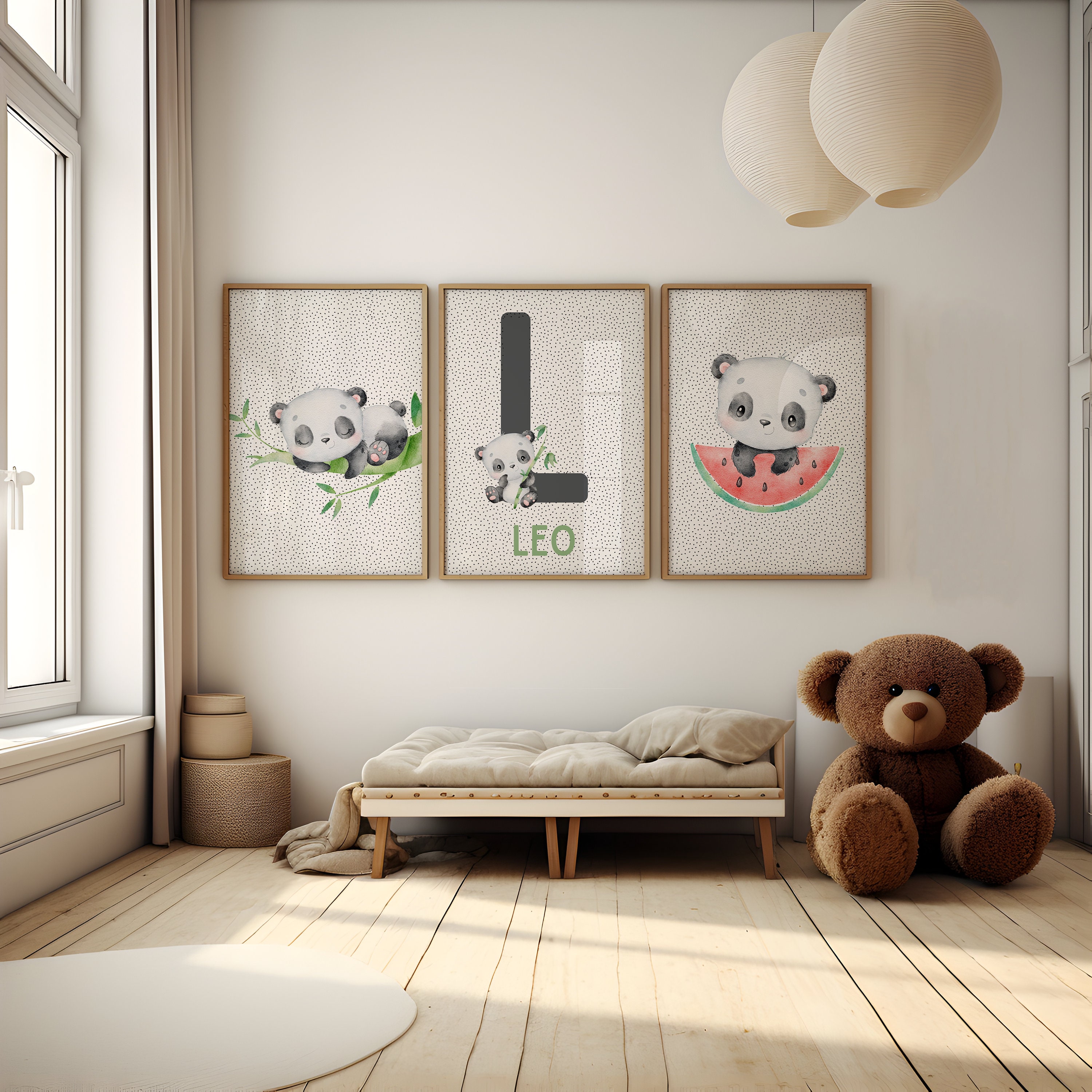 Panda Nursery Prints, Panda Wall Art, Green Nursery Decor, Baby Animal ...