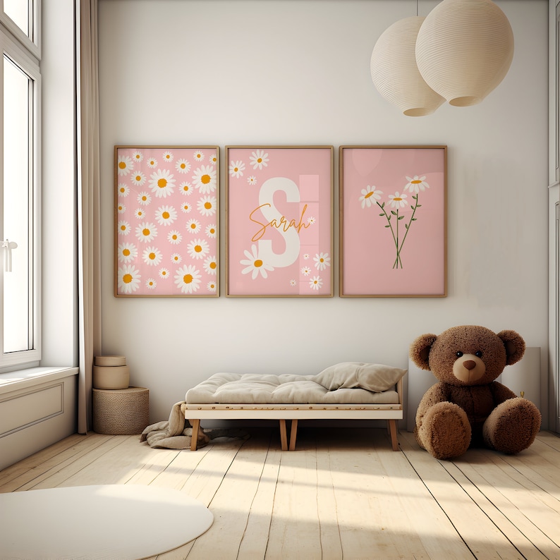 Personalized Daisy Wall Art, Daisy Nursery Decor, Pink Nursery Decor ...