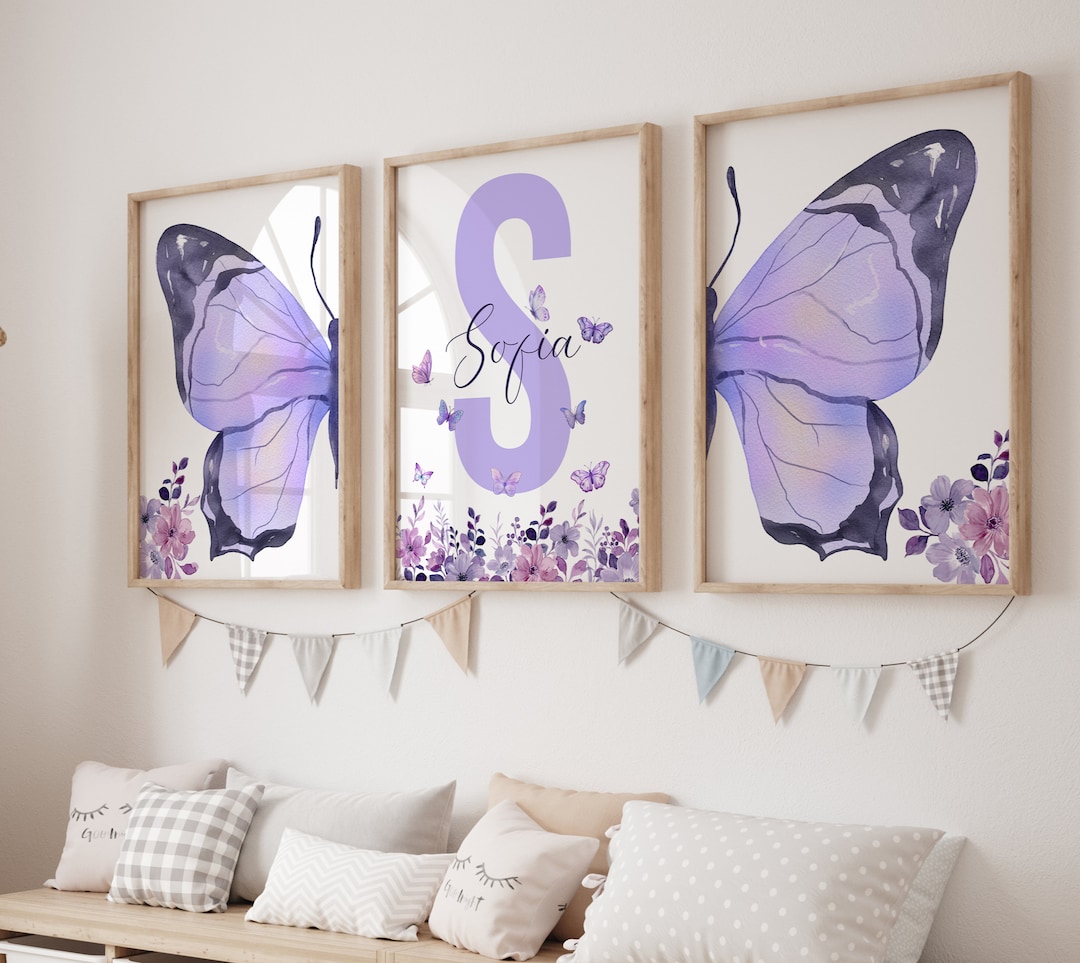 Personalized Purple Butterfly Nursery Prints, Butterfly Wall Art ...