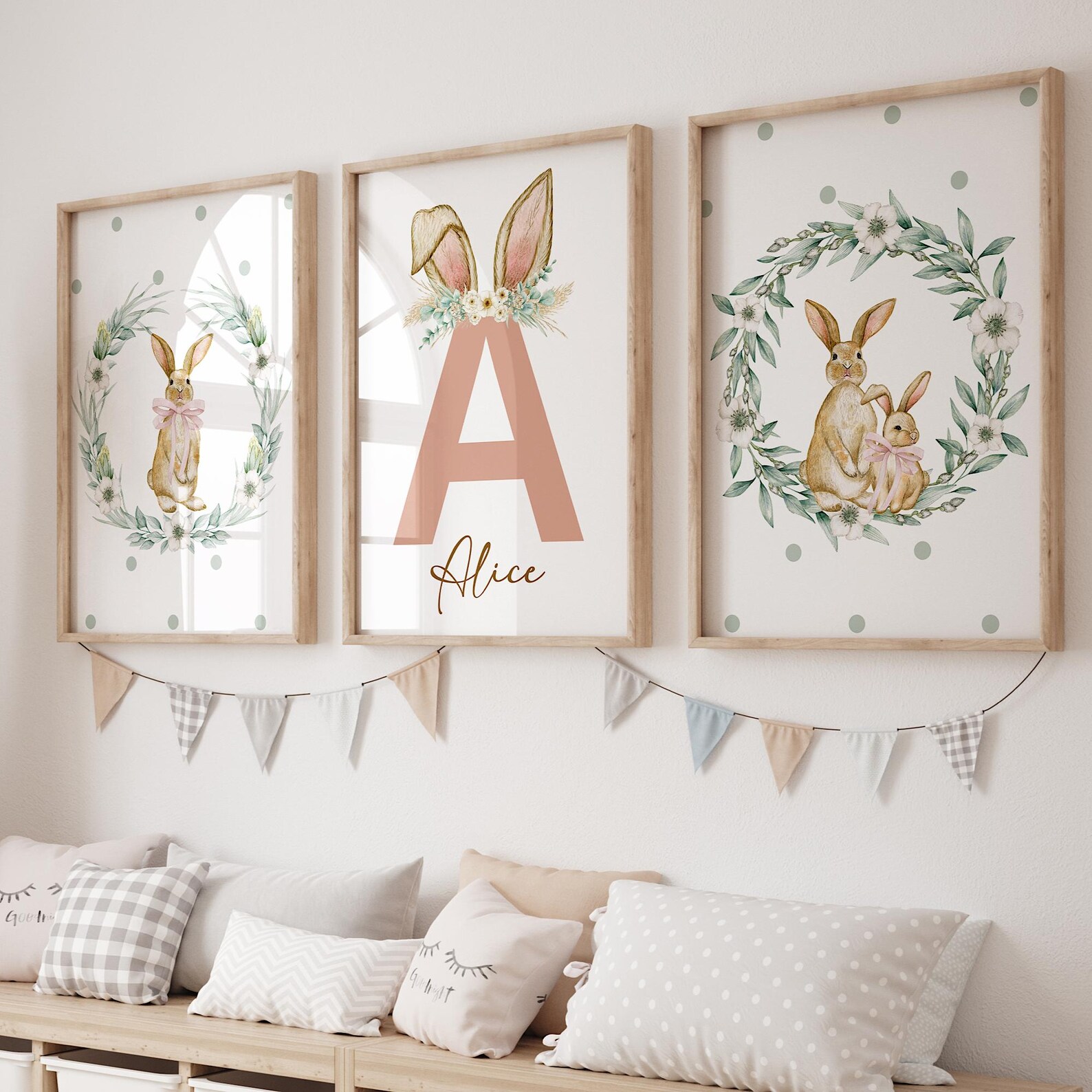 Bunny Print, Bunny Nursery Print, Bunny Decor, Bunny Theme Room, Girls