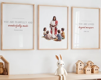 Christian Kids Room Decor, Bible Verse Nursery Print, Scripture Art, Fearfully and Wonderfully Made, Christian Baby Room, Jesus Wall Art