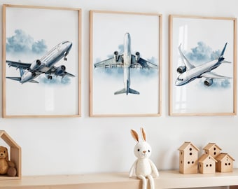 Arte murale a tema aereo, cameretta per ragazzi a tema aviazione, decorazioni per cameretta a tema aereo, decorazioni per aerei, cameretta a tema viaggio, arte murale a tema aereo, stampa aviazione