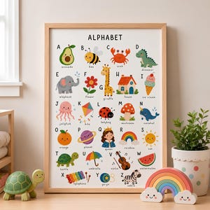 Póster del alfabeto para niños, lámina educativa con el abecedario, lámina de aprendizaje para guardería (descarga digital)