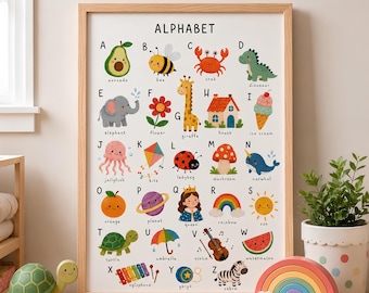 Kids Alphabet Poster, Educational ABC Wall Art, Nursery Learning Print (Digital Download)