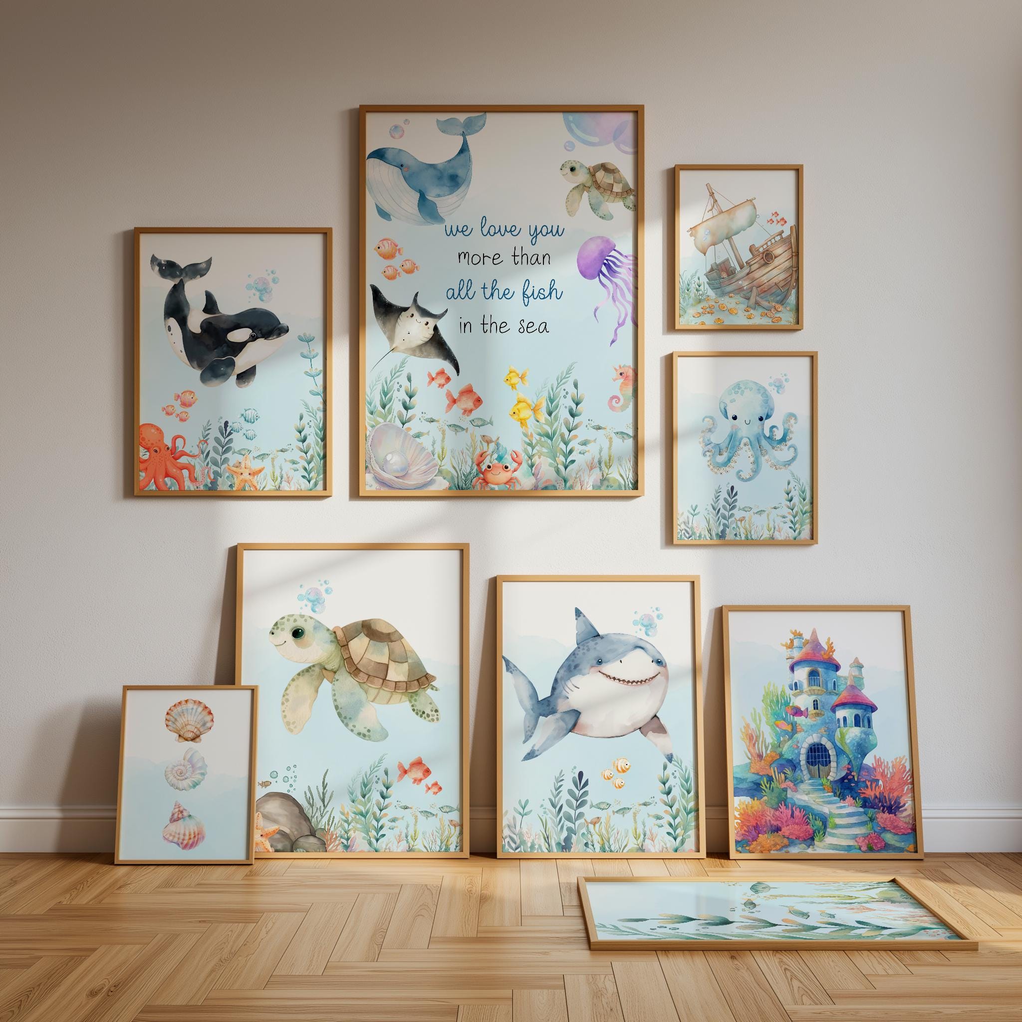 Under the Sea Nursery Wall Art Set of 25, Ocean Animals Nursery Print ...