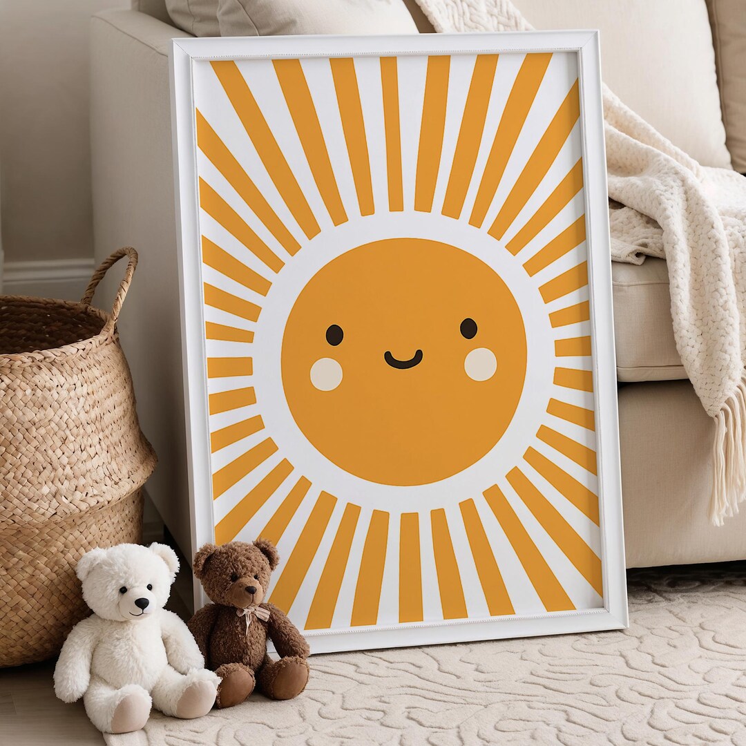 Sun Nursery Wall Art, Smiling Sun Print, Gender Neutral Baby Room Decor ...