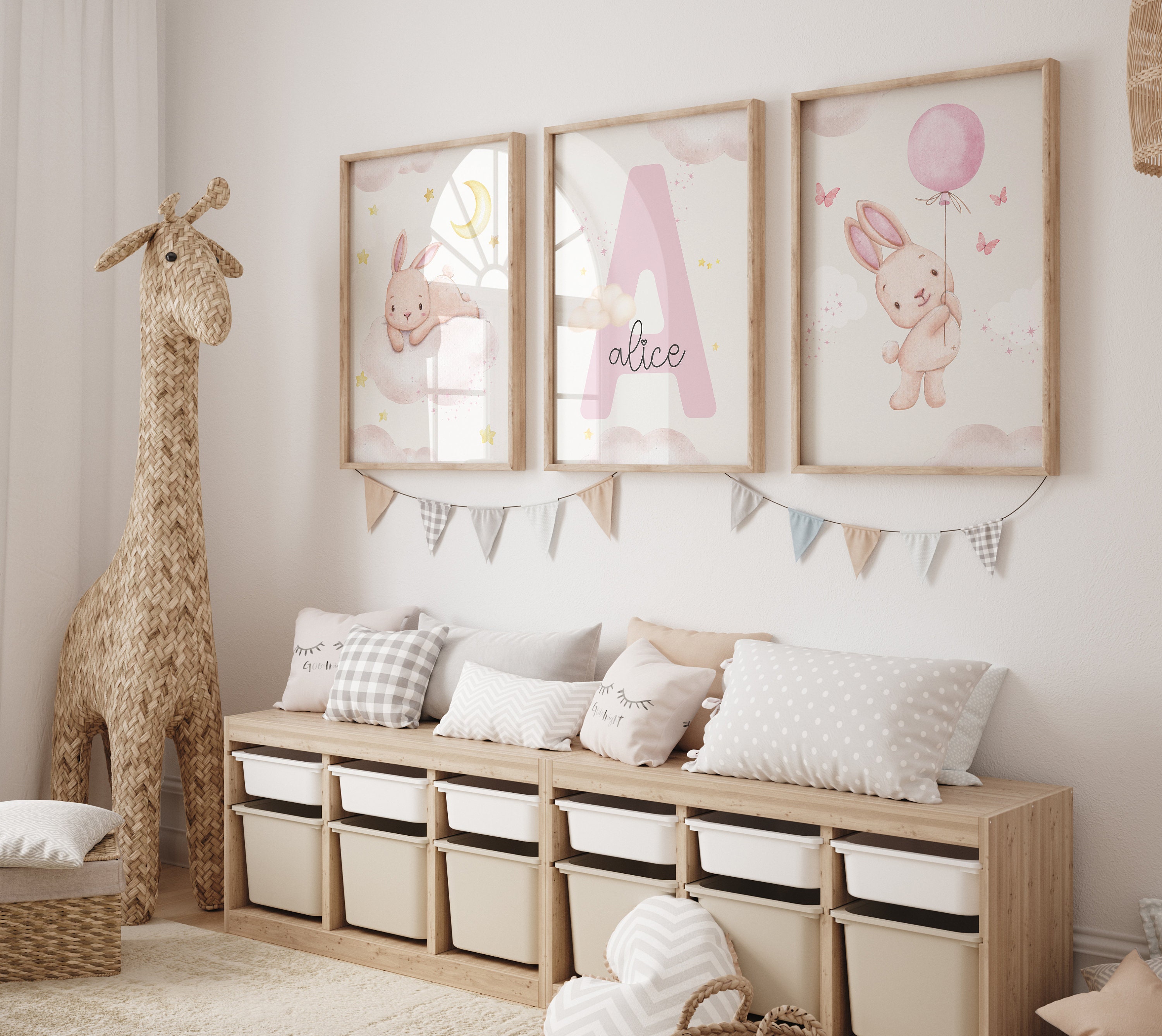 Bunny Nursery Wall Art, Bunny Prints, Rabbit Print, Bunny Wall Art ...