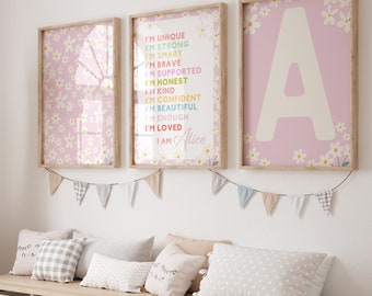 Lámina de margaritas para guardería, lámina de margaritas, afirmación para niños, láminas de afirmación para niños, decoración de habitación con margaritas, afirmación positiva