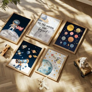 Outer Space Nursery Wall Art Set, Astronaut Rocket Planets Kids Room ...