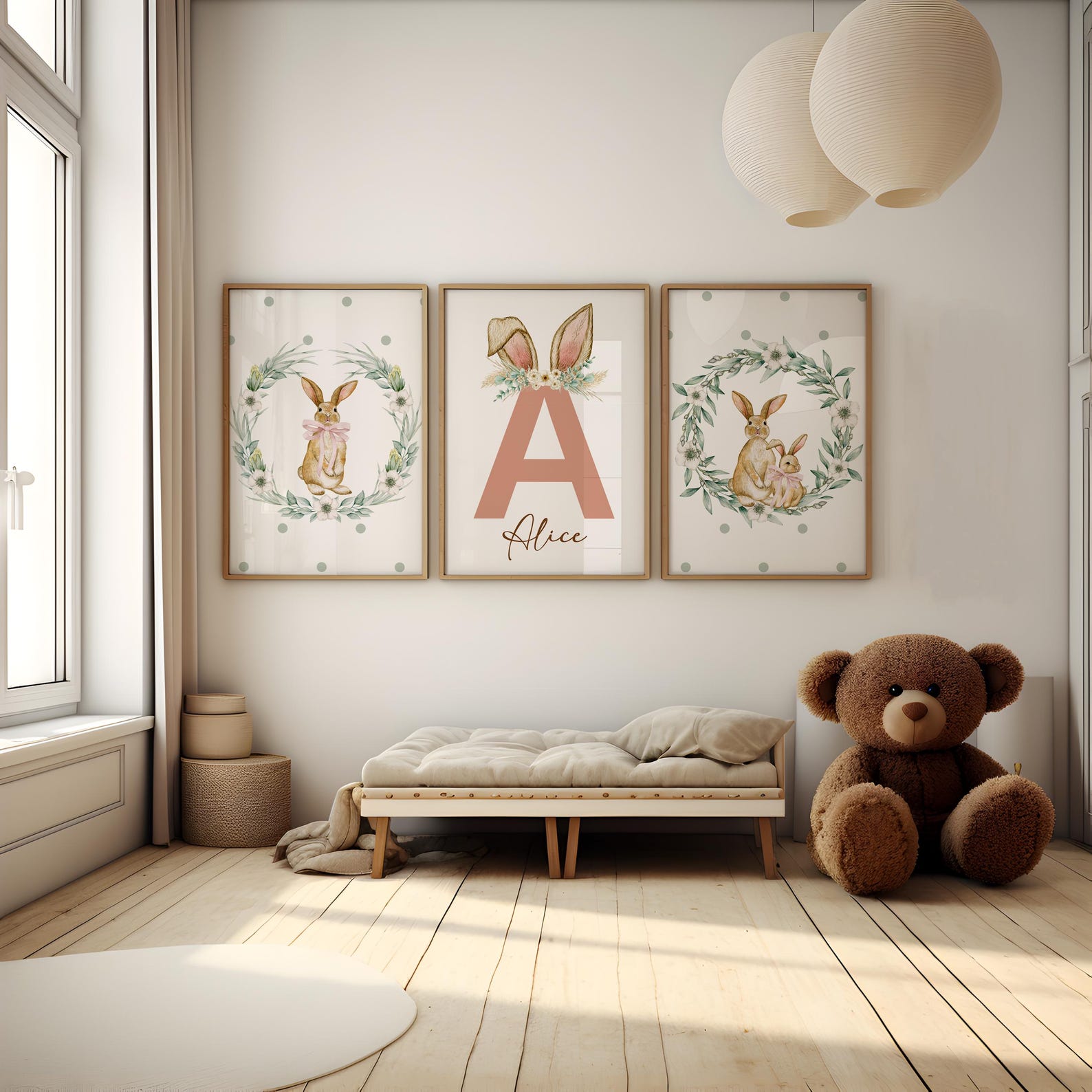 Bunny Print, Bunny Nursery Print, Bunny Decor, Bunny Theme Room, Girls ...