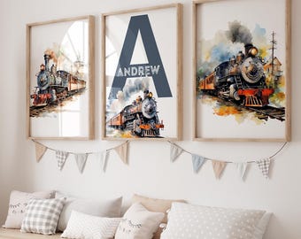 Watercolor Train Print Set, Boys Nursery Decor (Digital Download)