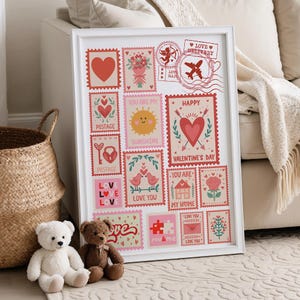 Valentines Stamps Wandkunst Geschenk, Valentines Wandkunst, Liebe Briefmarken Druck, Briefmarken Wandkunst, Valentine Print, Valentine Dekor, Valentines Art