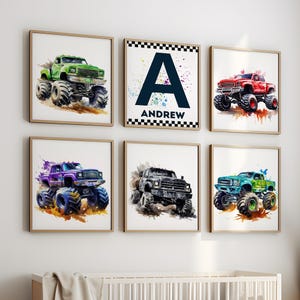 Monster Truck Wall Art Set of 6, Monster Truck Prints, Monster Truck Boys Bedroom, Boys Room Decor, Monster Truck Nursery, Car Prints