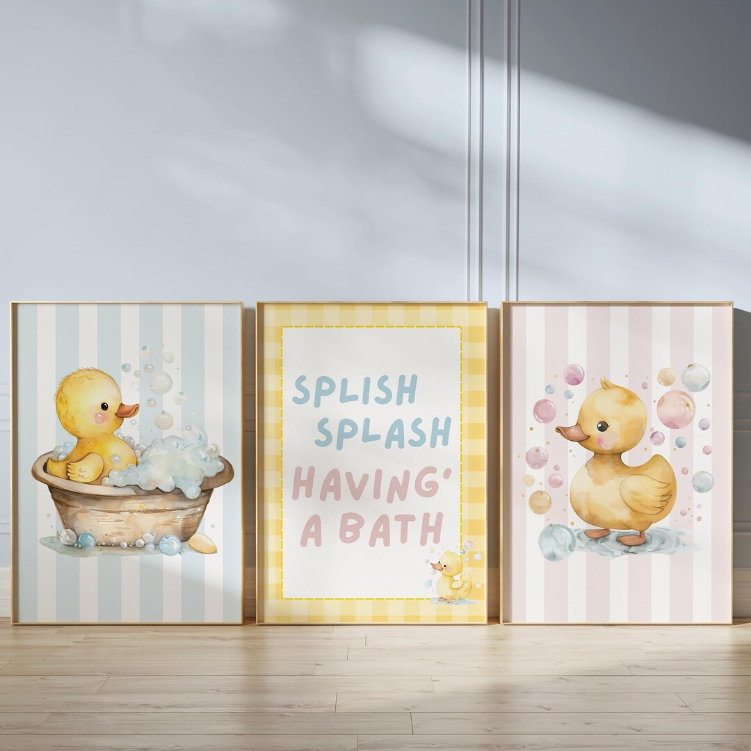 Kids Bathroom Print Set of 3, Rubber Duck Wall Art, Baby Bath Time ...