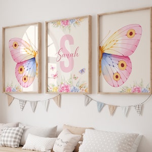 Personalized Butterfly Nursery Print, Butterfly Wall Decor, Butterfly Nursery Decor, Pink Nursery Print, Boho Butterfly Art, Girls Room Art