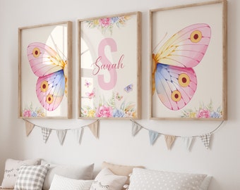 Personalized Butterfly Nursery Print, Butterfly Wall Decor, Butterfly Nursery Decor, Pink Nursery Print, Boho Butterfly Art, Girls Room Art