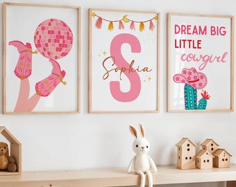 Cowgirl Nursery Prints, Pink Nursery Decor, Western Girl Room Decor, Rodeo Baby Printable Art, Girls Wild West Rodeo Horse Nursery Print
