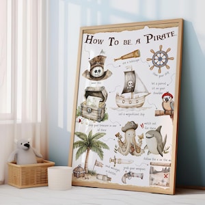 Impression Comment être un pirate, Impression de pirate, Décoration de pirate, Art mural pirate, Art de chambre de pirate, Impression de bateau pirate, Impression de carte au trésor, Art de pirate