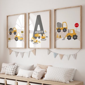 Kids Construction Truck Prints, Construction Prints, Truck Playroom Theme, Boys Bedroom Decor, Vehicle Prints, Construction Wall Art