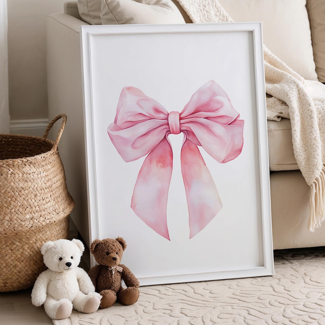 Pink Bow Wall Prints, Pink Bow Nursery, Girl Room Decor, Girls Nursery ...