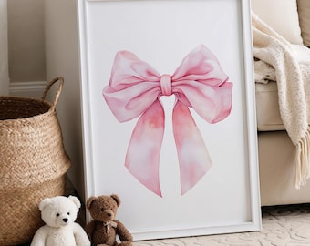 Láminas de pared con lazos rosas, decoración de habitación infantil con lazos rosas, decoración de habitación de niña, decoración de habitación infantil con lazos rosas, póster con lazos rosas, decoración con lazos, arte mural con lazos