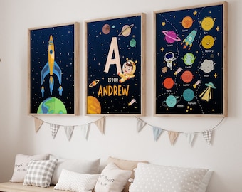Personalized Space Print, Outer Space Nursery, Boy Room Printable Wall Art, Custom Name Astronaut Prints, Astronaut Nursery Print,