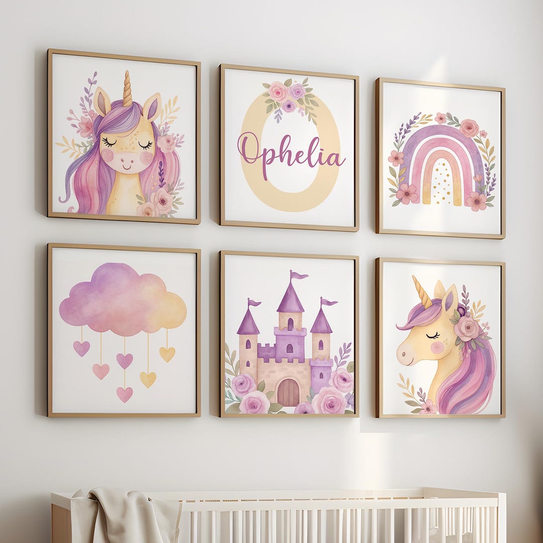 Purple Unicorn Nursery Print Set of 6, Unicorn Girls Room Decor ...
