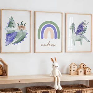 Dragon Prints, Dragon Nursery, Dragon Decor, Dragon Boys Room, Boys Bedroom Prints, Rainbow Nursery, Mythical Creatures Print, Dragon Castle