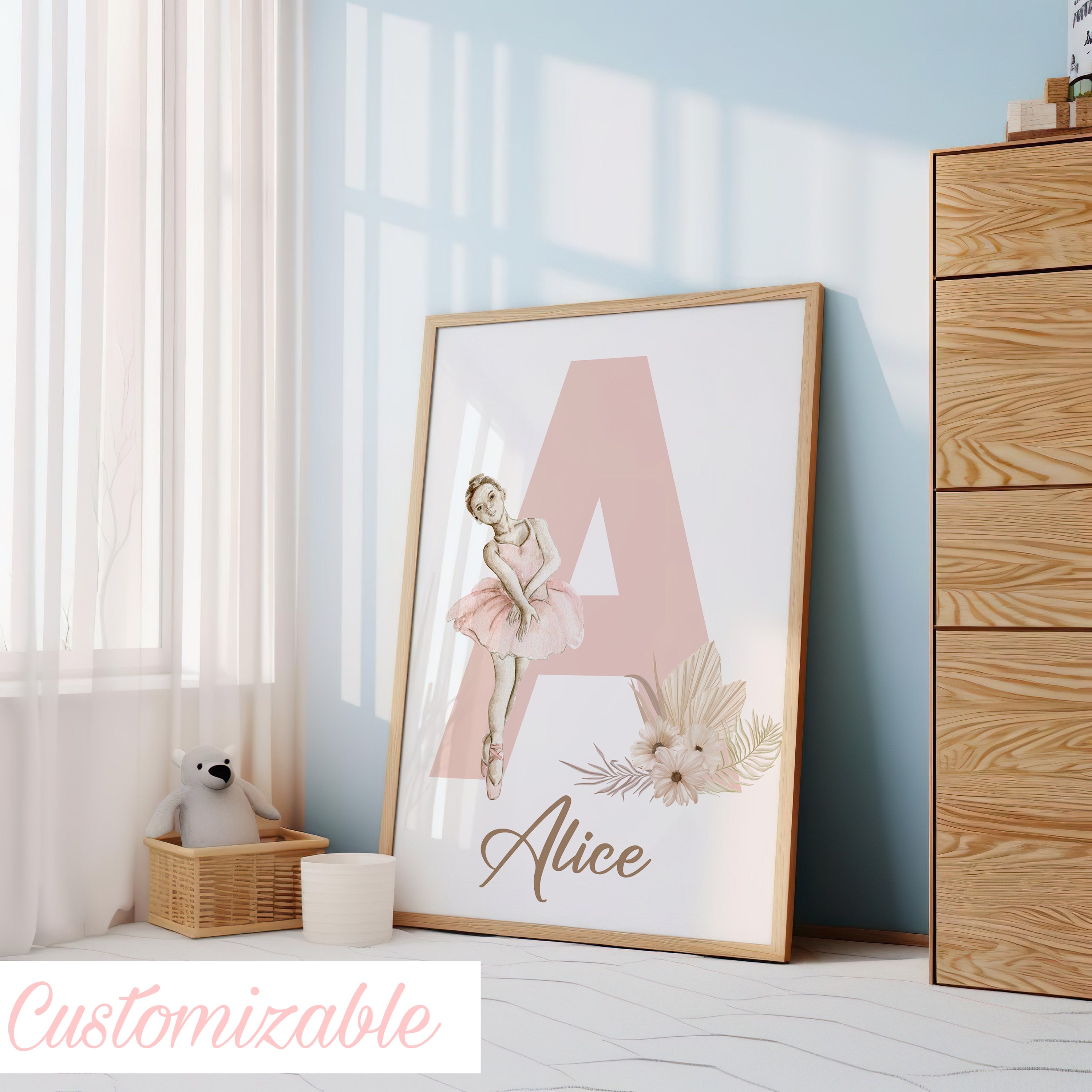 3 Laminas Bailarina Ballet Poster Nombre Personalizado Niña 30x40 Cuadros Decoracion Dormitorios Bailarinas Cuadros Bailarinas Infantiles Decoracion Habitacion Bebé Pared Inicial Rosa Niña Regalo