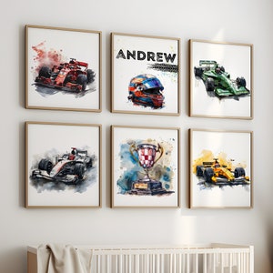 Watercolor Racing Car Nursery Prints, Cars Wall Art, Car Poster, Race Car Prints, Boys Room Decor, Racing Car Theme Room, Race Car Art