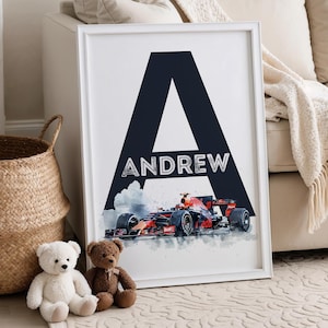 Personalized Racing Car Print for Boys Room, Racing Car Nursery Print, Race Car Wall Art, Custom Baby Boy Name Print, Sport Car Prints
