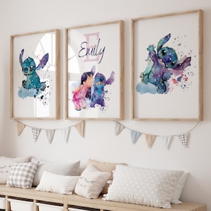 Impression personnalisée Lilo & Stitch, décoration de chambre d'enfant Stitch, art mural Ohana, art mural Lilo, impression Stitch, décoration de chambre de fille, affiche Lilo Stitch image 1