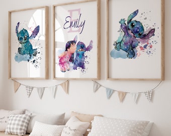 Impression personnalisée Lilo & Stitch, décoration de chambre d'enfant Stitch, art mural Ohana, art mural Lilo, impression Stitch, décoration de chambre de fille, affiche Lilo Stitch