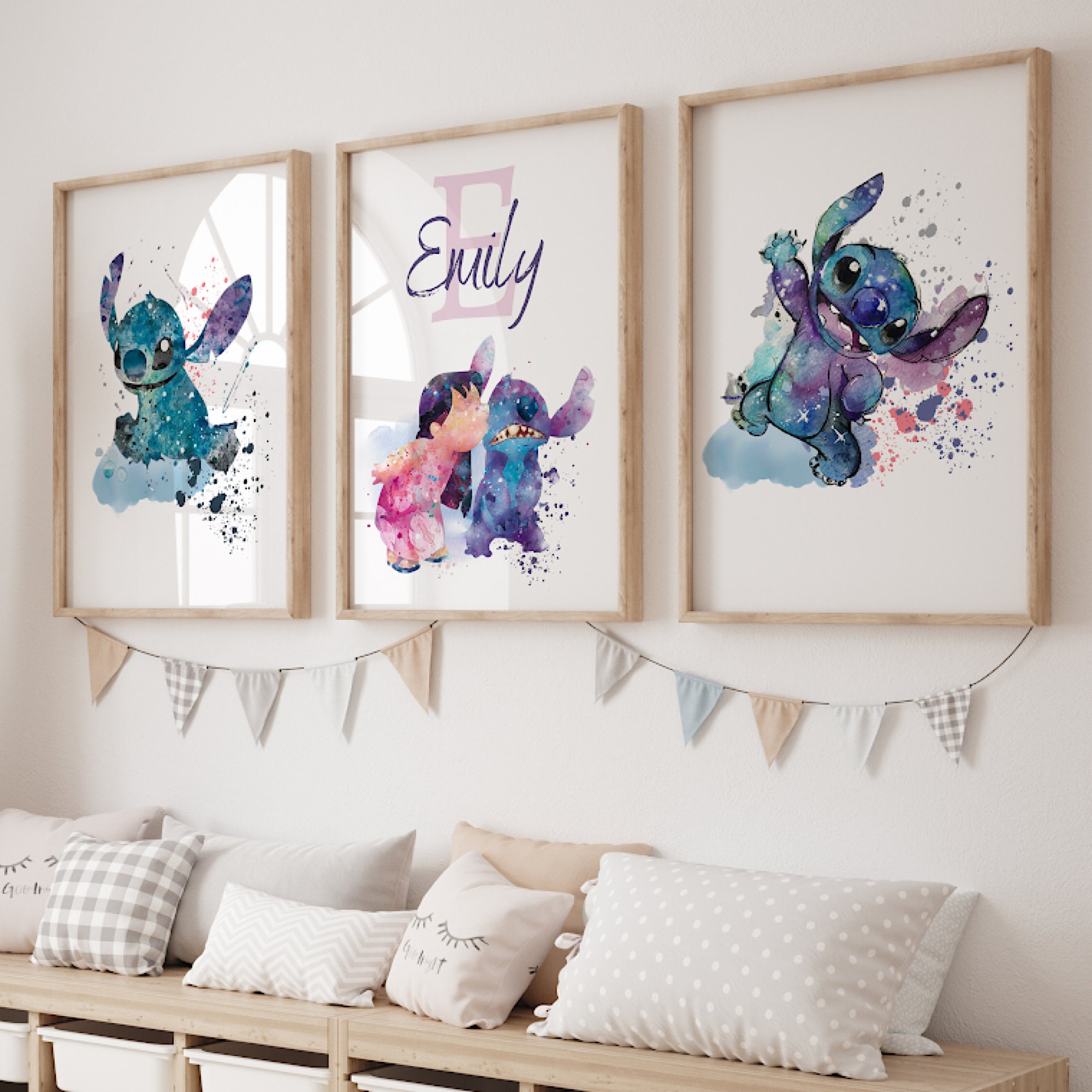 Personalized Name Disney Stitch Wall Art Decor, Color Print Size 8.5 X 11  Unframed, Room, Nursery, Studio, Office 