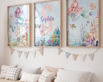 Mermaid Nursery Print, Mermaid Wall Art, Mermaid Decor, Mermaid Prints, Mermaid Themed Room, Mermaid Poster, Mermaid Girls Bedroom Prints