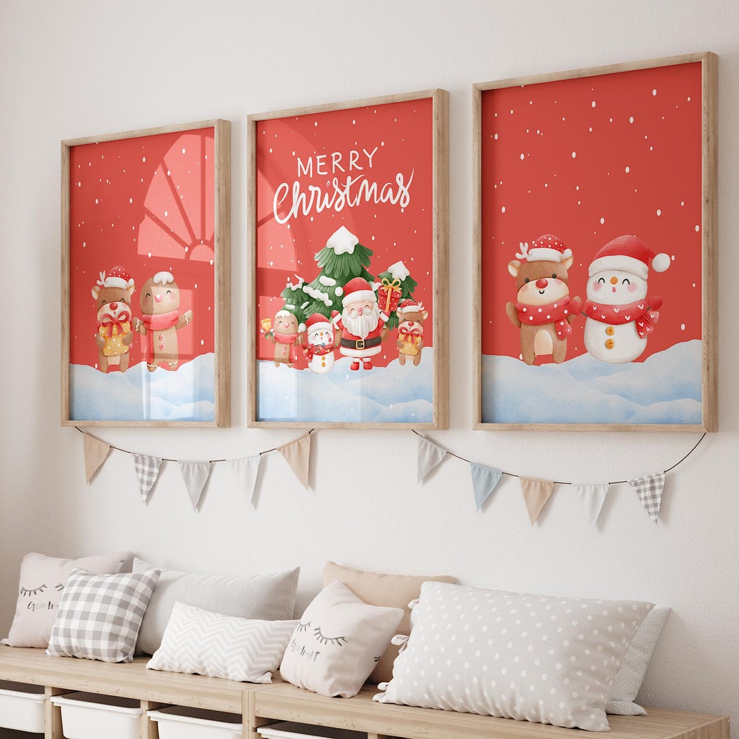 Modern Xmas Holiday Decor Nursery Wall Art Prints