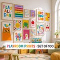 Playroom Wall Art Set of 100, Colorful Kids Room Prints, Nursery Decor Bundle, Educational Poster, Alphabet Numbers Art, Affirmation Prints