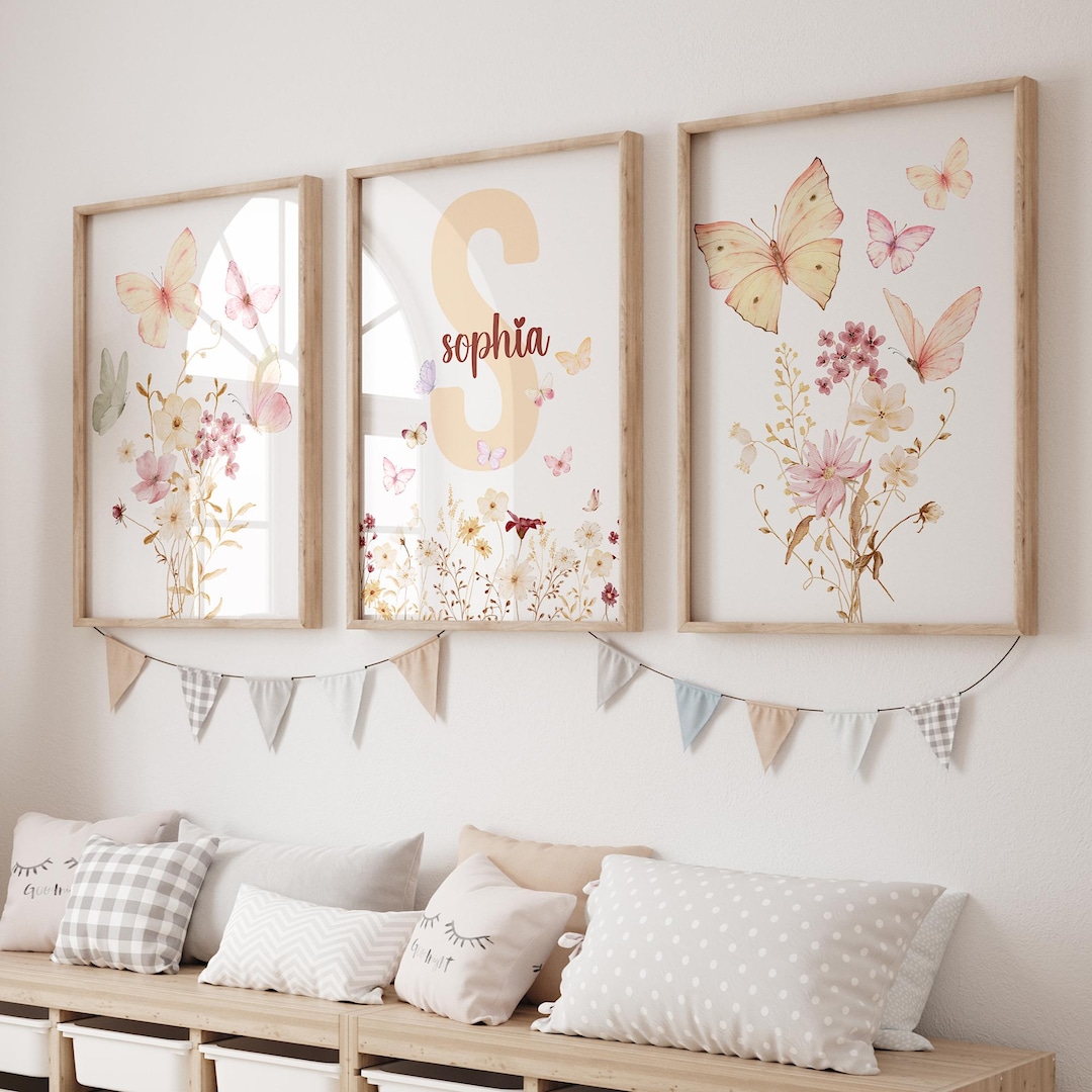 Butterfly Nursery Prints, Wildflower and Butterfly, Wildflower Prints ...
