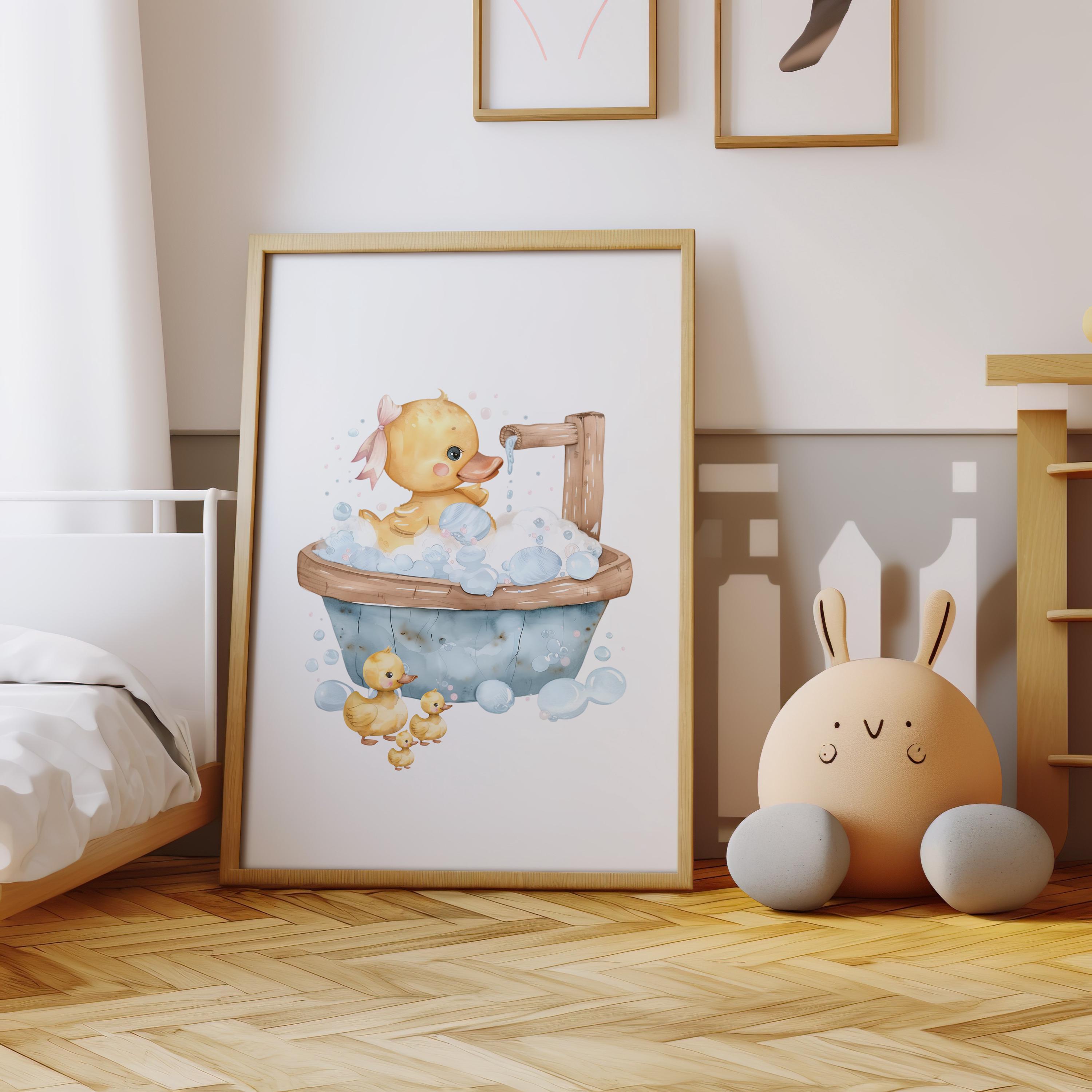 Kids Bathroom Prints Set of 8, Rubber Duck Prints, Playful Bath Time ...