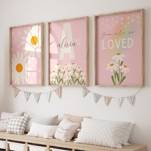 Daisy Nursery Prints, Daisy Wall Art, You Are So Loved Print, Flower Print, Daisy Print Set of 3, Neutral Girls Room Prints, Daisy Decor