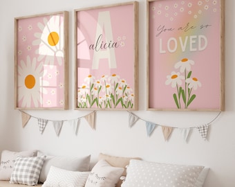Daisy Nursery Print Set, Personalized Girls Room Decor (Digital Download)
