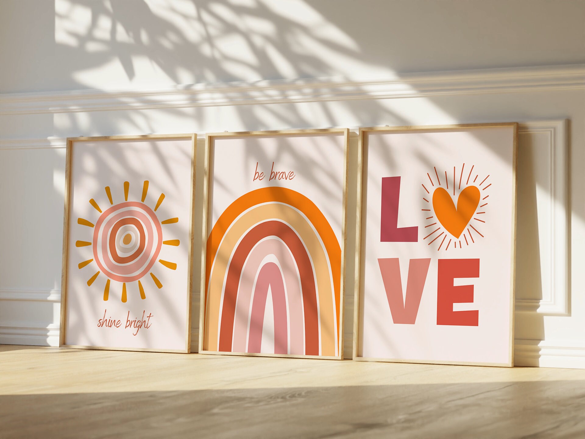 Boho Rainbow Set of 3 Nursery Prints, Girl Nursery Wall Art, Sun Cloud ...