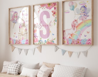 Fairytale Prints, Princess Castle Wall Art, Unicorn Prints, Fairy Nursery Print, Unicorn Nursery, Princess Nursery Prints, Girl Nursery Art