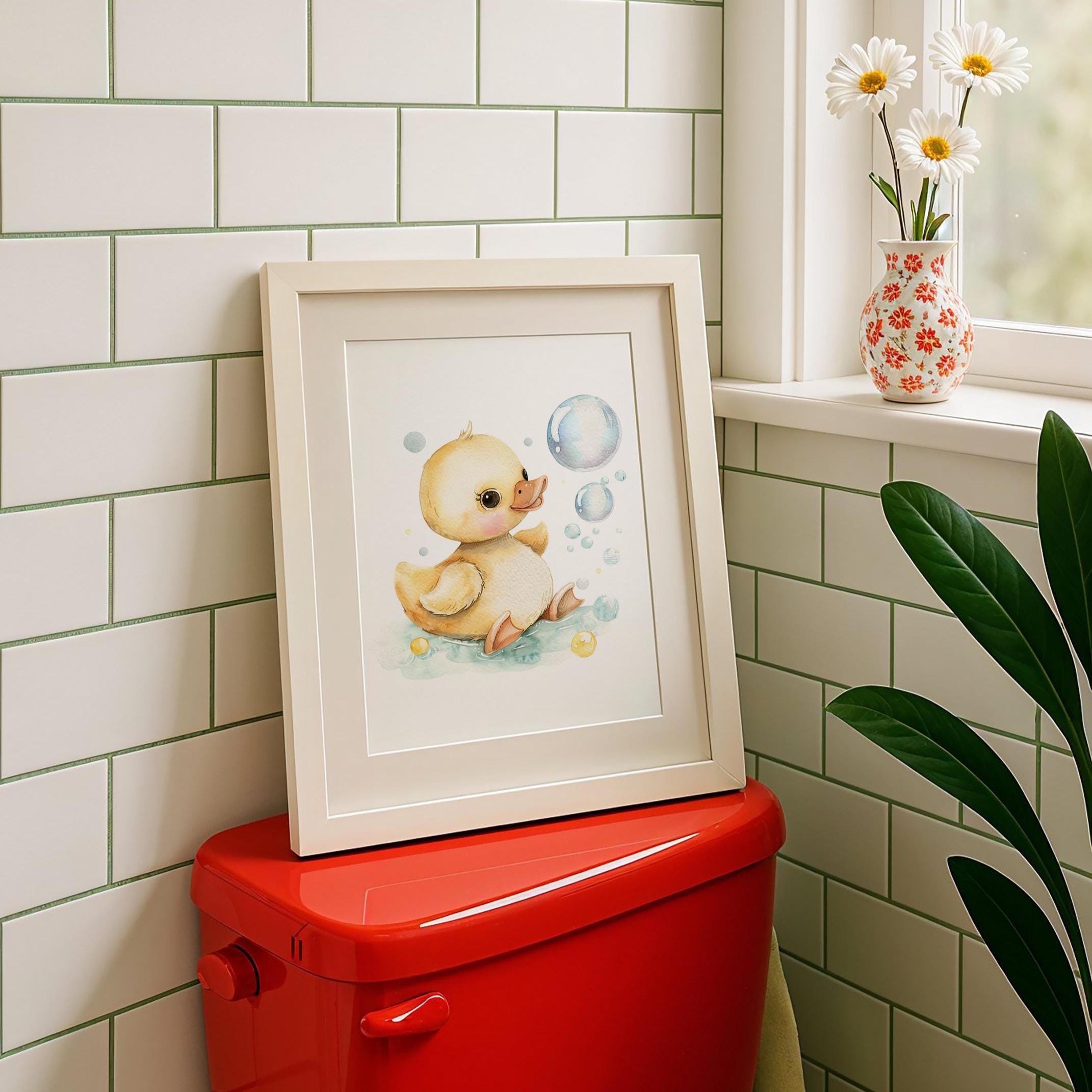 Kids Bathroom Prints Set of 8, Rubber Duck Prints, Playful Bath Time ...